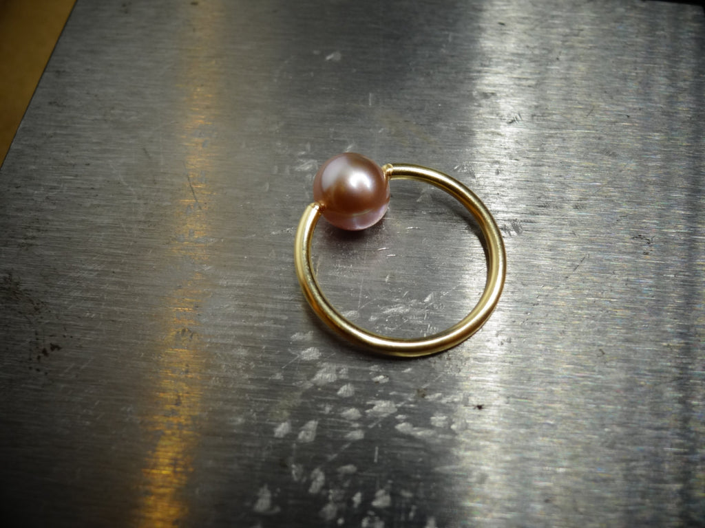 Lavender Pearl Captive Bead Ring CBR 14 ga Hoop - 14k Gold or Platinum