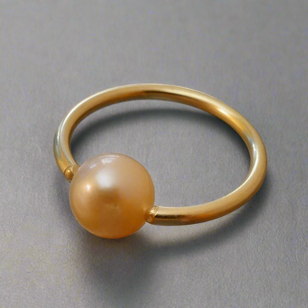 Light Pink Pearl Captive Bead Ring - 16 ga Hoop - 14k Gold (Y, W, or R), Sterling Silver, or Platinum