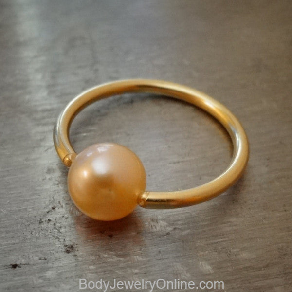Light Pink Pearl Captive Bead Ring - 14 ga Hoop - 14k Gold (Y, W, or R), Sterling Silver, or Platinum