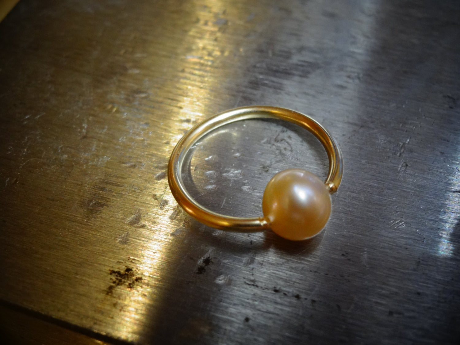 Light Pink Pearl Captive Bead Ring - 16 ga Hoop - 14k Gold (Y, W, or R), Sterling Silver, or Platinum