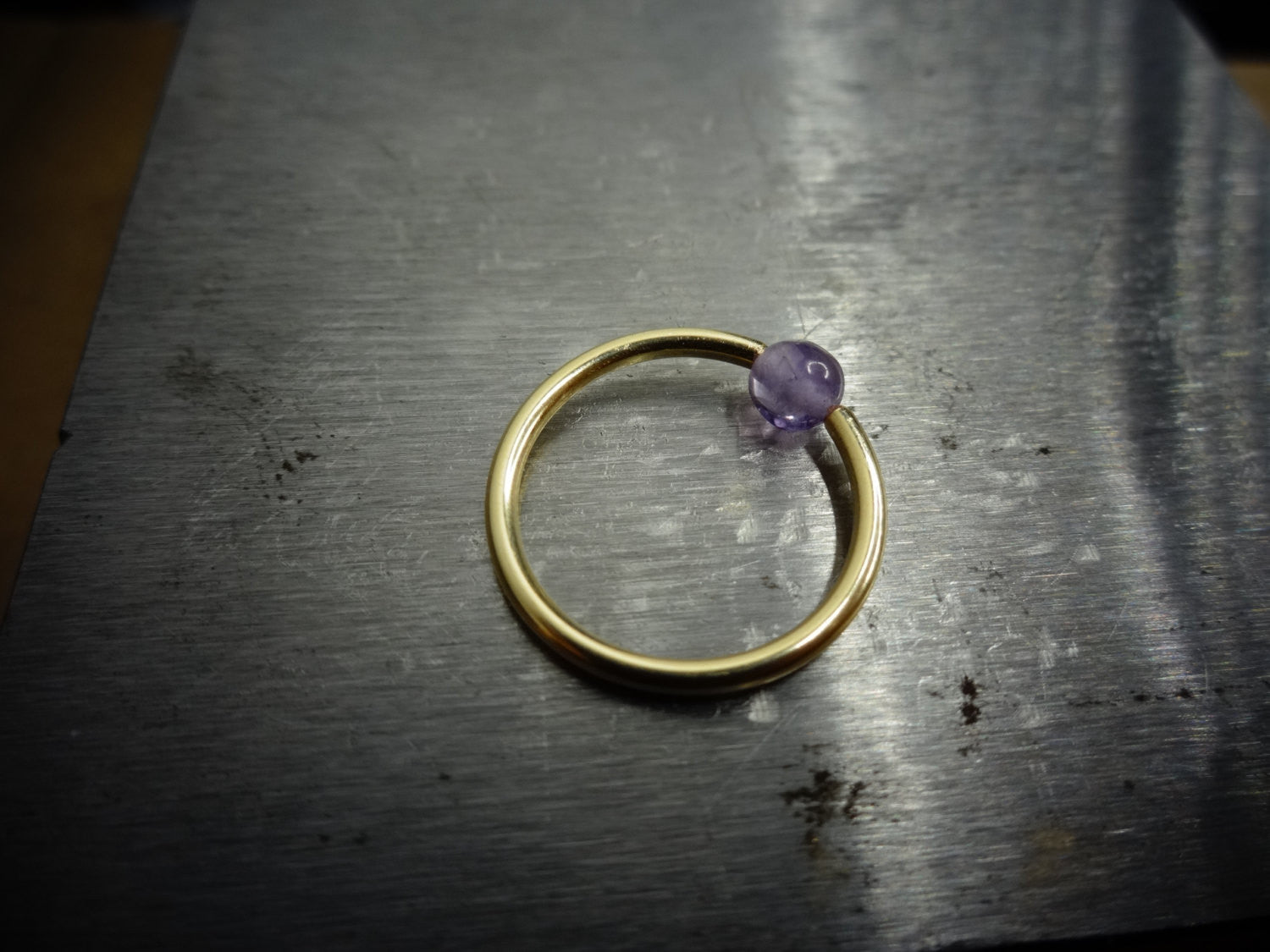 4mm Amethyst Captive Bead Ring - 14 ga Hoop - 14k Gold (Y, W, or R), Sterling Silver, or Platinum