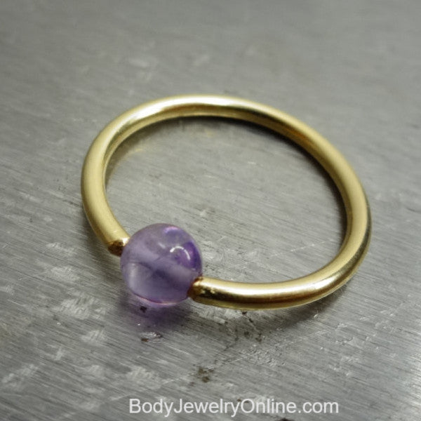 4mm Amethyst Captive Bead Ring - 14 ga Hoop - 14k Gold (Y, W, or R), Sterling Silver, or Platinum