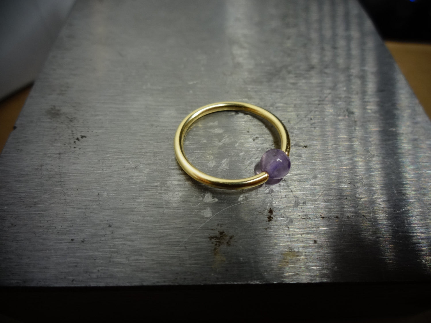4mm Amethyst Captive Bead Ring - 14 ga Hoop - 14k Gold (Y, W, or R), Sterling Silver, or Platinum