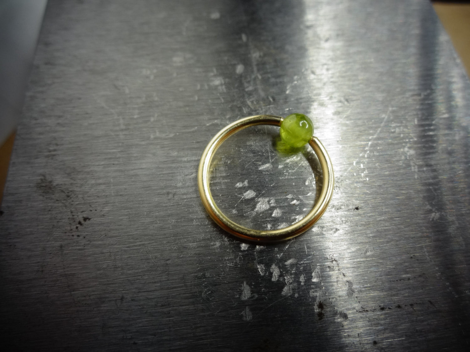 4mm Peridot Captive Bead Ring -14 ga Hoop - 14k Gold (Y, W, or R), Sterling Silver, or Platinum