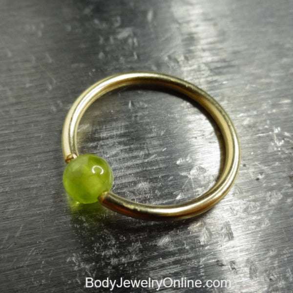 4mm Peridot Captive Bead Ring -14 ga Hoop - 14k Gold (Y, W, or R), Sterling Silver, or Platinum