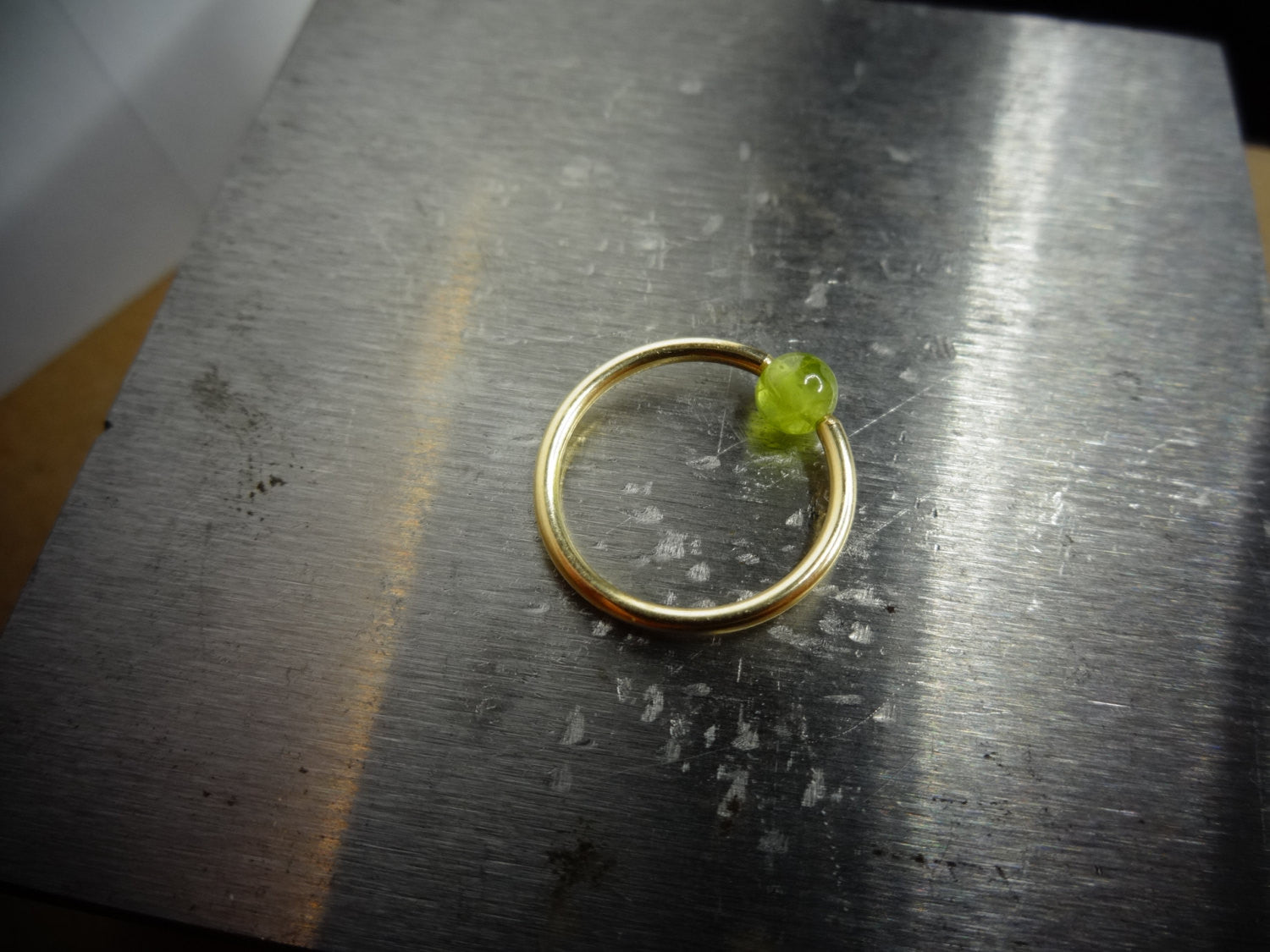 4mm Peridot Captive Bead Ring -14 ga Hoop - 14k Gold (Y, W, or R), Sterling Silver, or Platinum