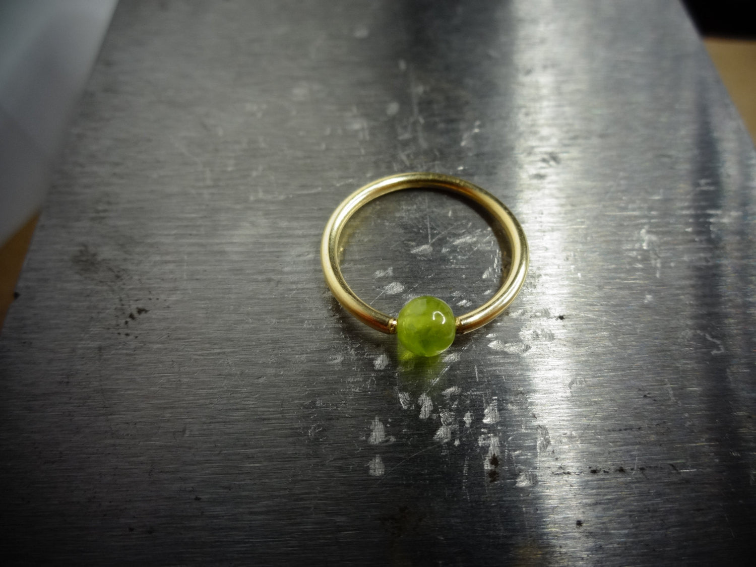 4mm Peridot Captive Bead Ring -14 ga Hoop - 14k Gold (Y, W, or R), Sterling Silver, or Platinum