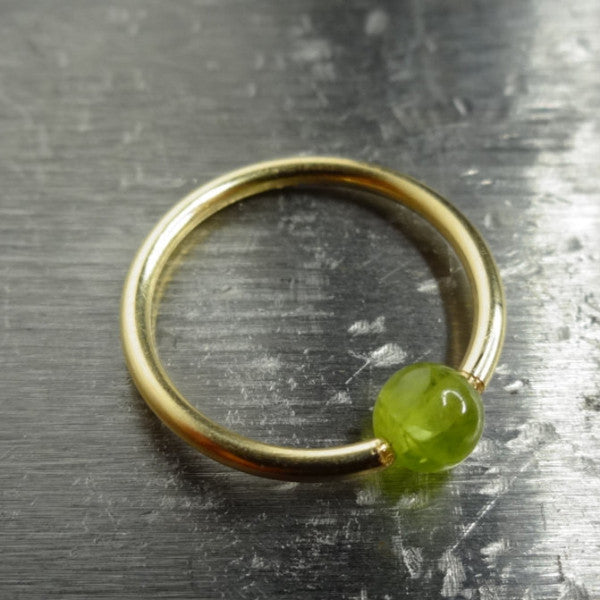 4mm Peridot Captive Bead Ring -14 ga Hoop - 14k Gold (Y, W, or R), Sterling Silver, or Platinum