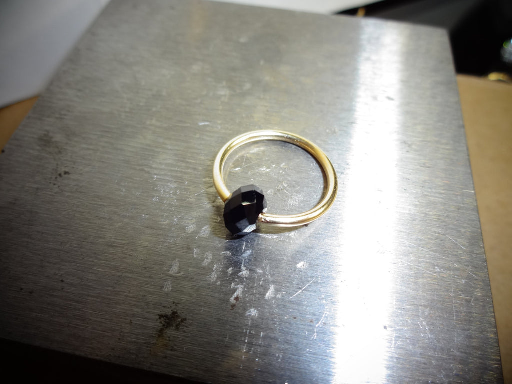 Captive Bead Ring CBR made with BLACK Swarovski Crystal - 14 ga Hoop - 14k Gold or Platinum