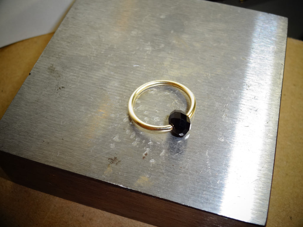 Captive Bead Ring made with BLACK Swarovski Crystal - 16 ga Hoop - 14k Gold (Y, W, or R), Sterling Silver, or Platinum