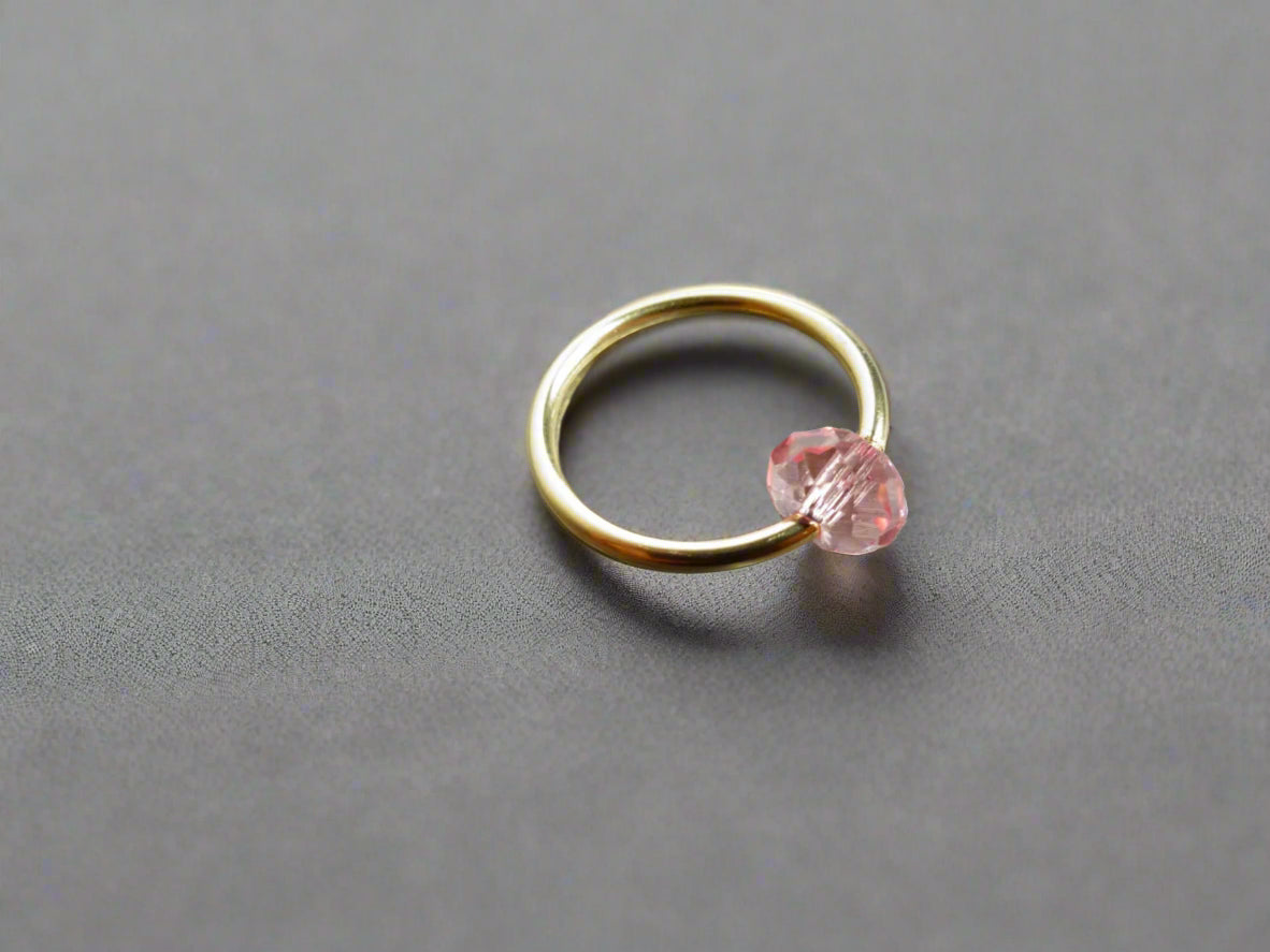 Captive Bead Ring made with PINK Swarovski Crystal - 14 ga Hoop - 14k Gold (Y, W, or R), Sterling Silver, or Platinum