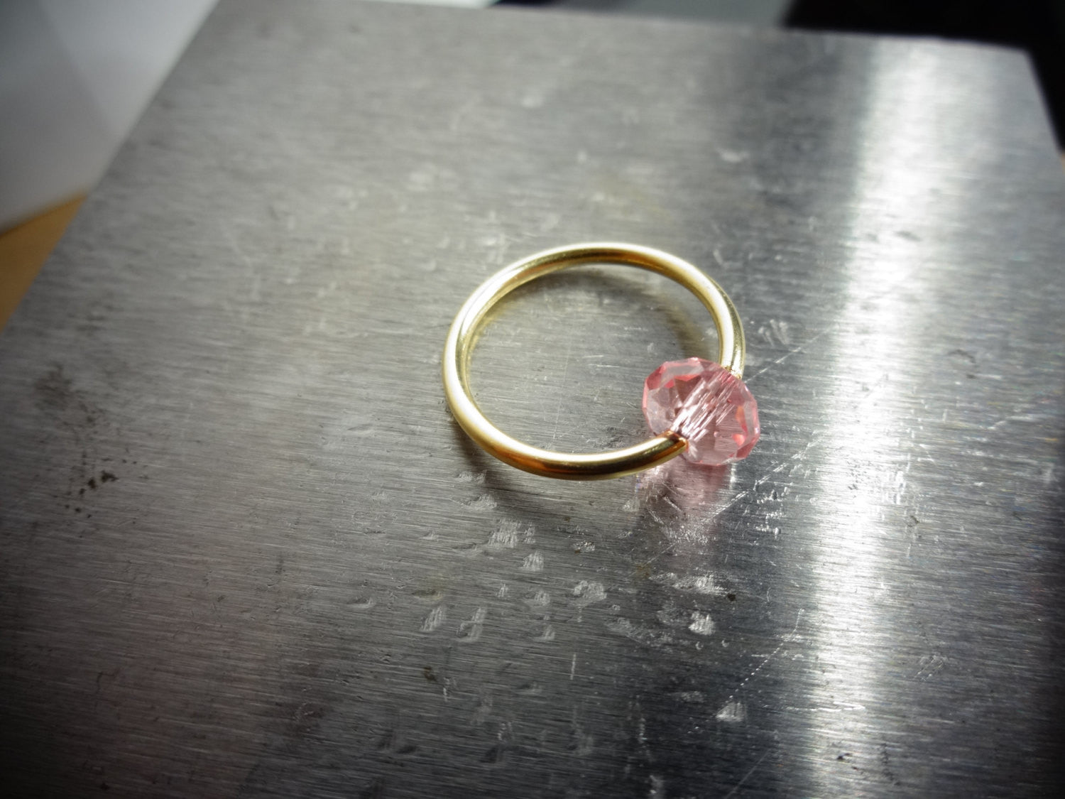 Captive Bead Ring made with PINK Swarovski Crystal - 16 ga Hoop - 14k Gold (Y, W, or R), Sterling Silver, or Platinum