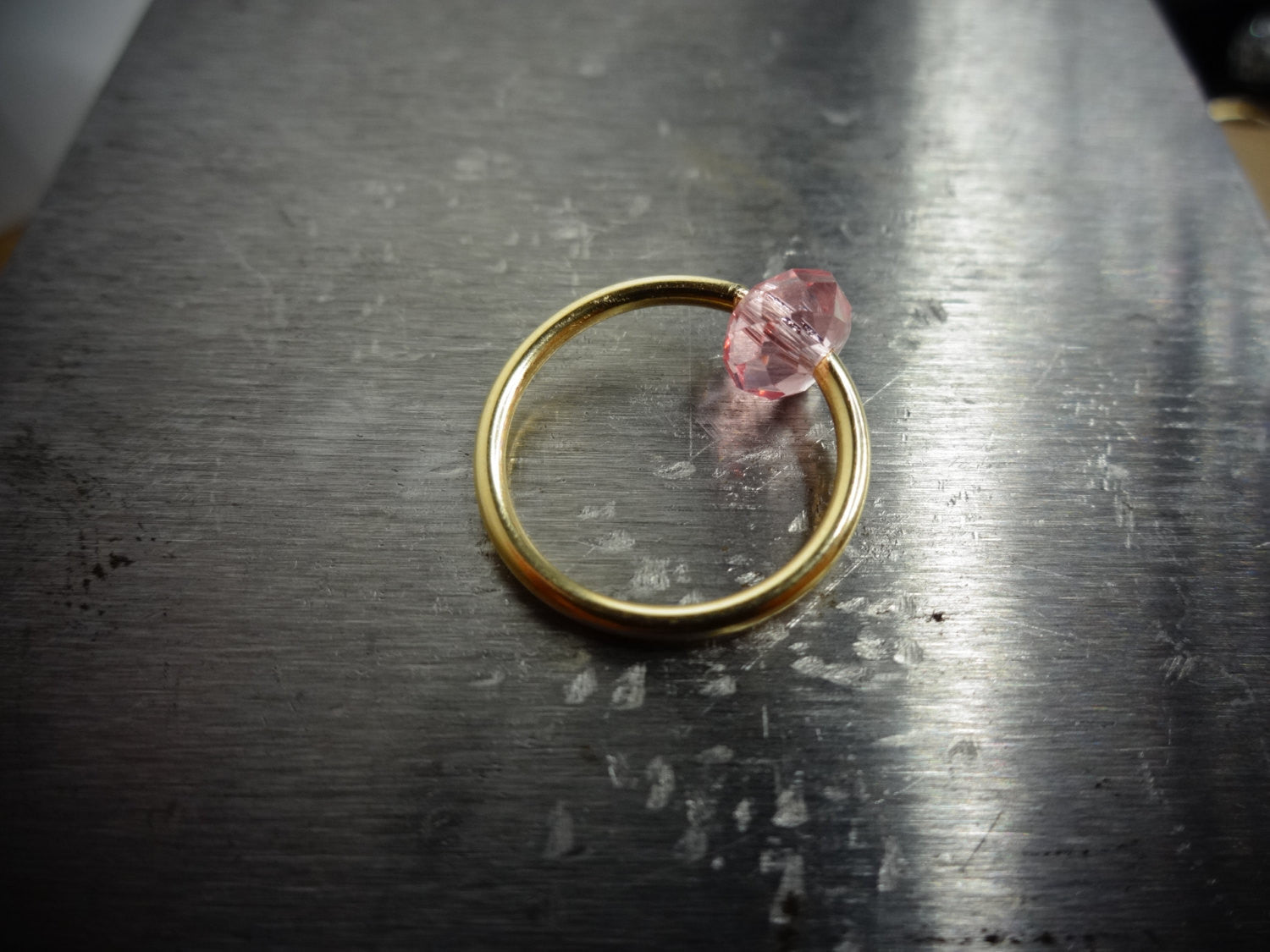 Captive Bead Ring made with PINK Swarovski Crystal - 14 ga Hoop - 14k Gold (Y, W, or R), Sterling Silver, or Platinum