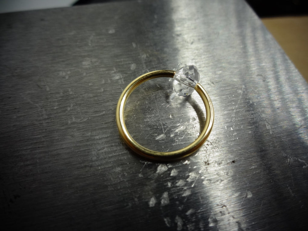 Captive Bead Ring made with CLEAR Swarovski Crystal - 14 ga Hoop - 14k Gold (Y, W, or R), Sterling Silver, or Platinum
