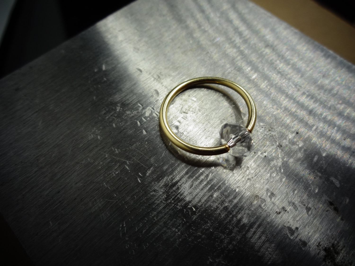 Captive Bead Ring made with CLEAR Swarovski Crystal - 16 ga Hoop - 14k Gold (Y, W, or R), Sterling Silver, or Platinum