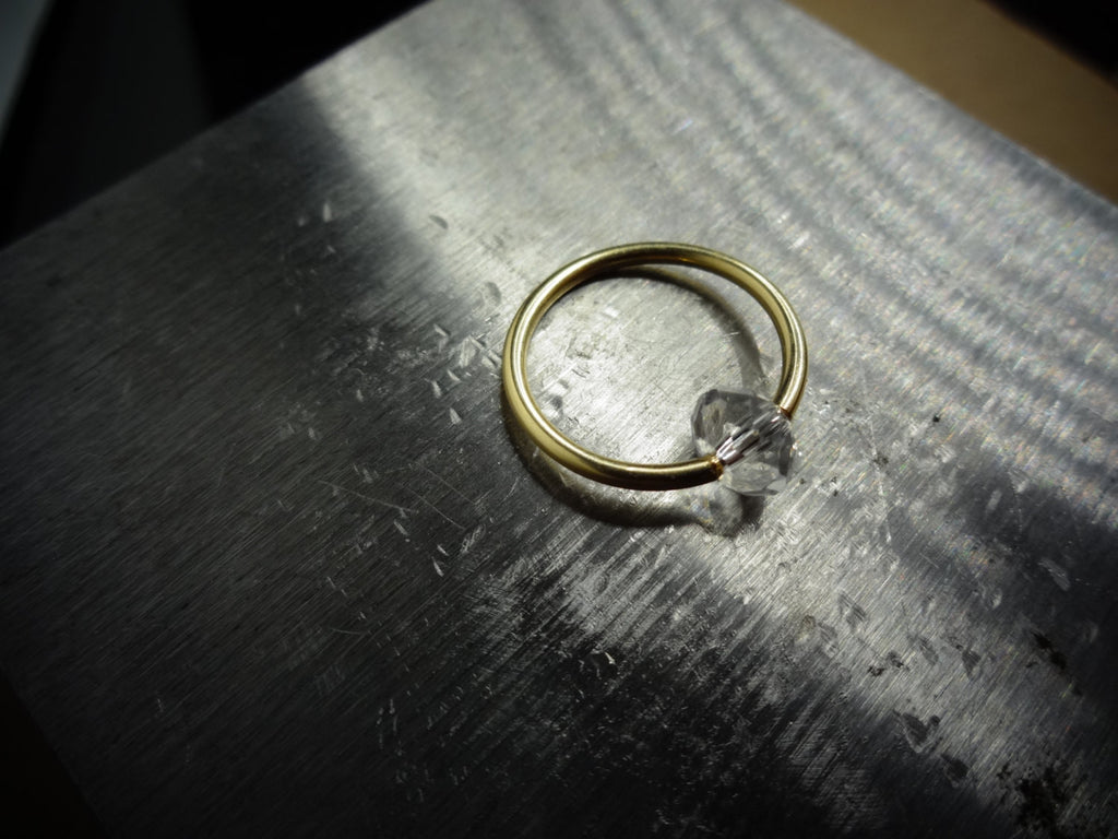 Captive Bead Ring CBR made with CLEAR Swarovski Crystal - 16 ga Hoop - 14k Gold or Platinum