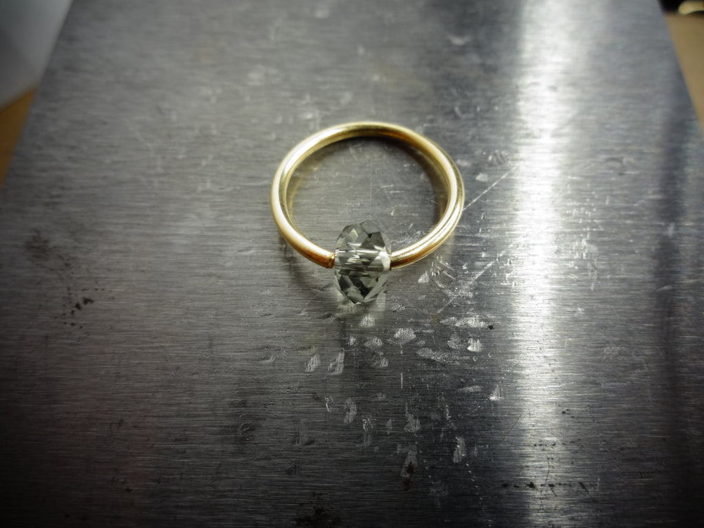 Captive Bead Ring CBR made with GRAY Swarovski Crystal - 16 ga Hoop - 14k Gold or Platinum