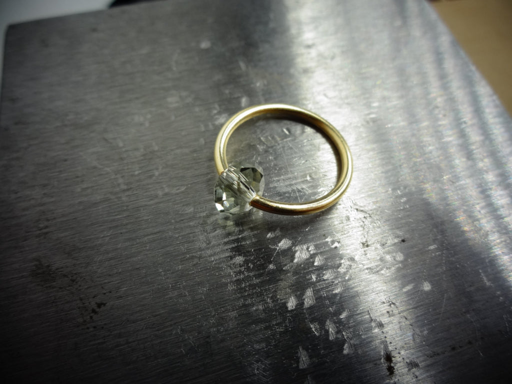 Captive Bead Ring CBR made with GRAY Swarovski Crystal - 16 ga Hoop - 14k Gold or Platinum
