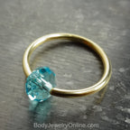 Captive Bead Ring CBR made with BLUE TOPAZ Swarovski Crystal - 16 ga Hoop - 14k Gold or Platinum