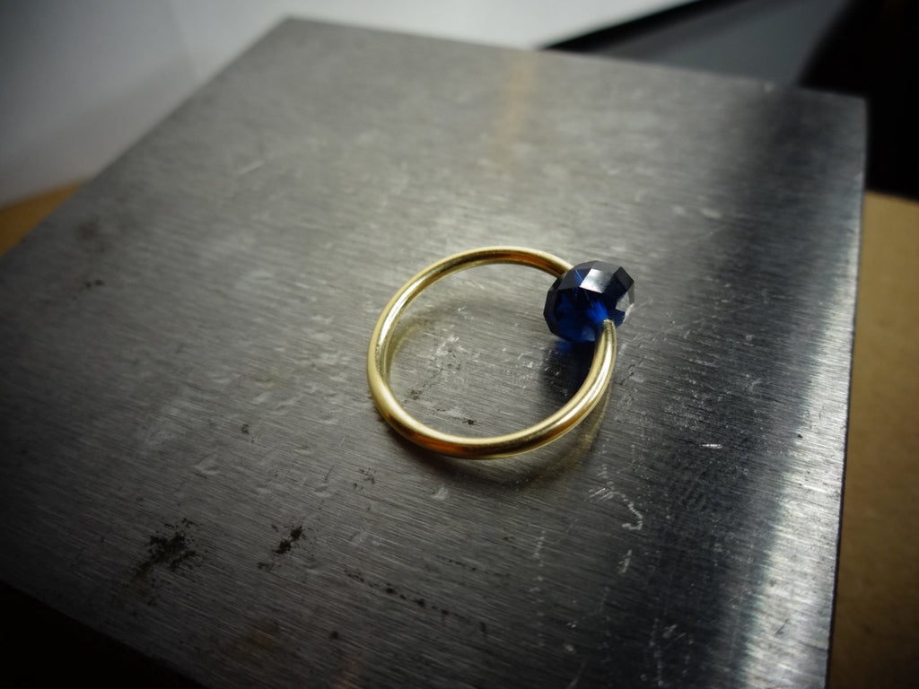 Captive Bead Ring made with NAVY BLUE Swarovski Crystal - 16 ga Hoop - 14k Gold (Y, W, or R), Sterling Silver, or Platinum