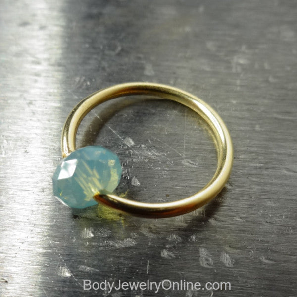 Captive Bead Ring made with OPAL BLUE Swarovski Crystal - 14 ga Hoop - 14k Gold (Y, W, or R), Sterling Silver, or Platinum