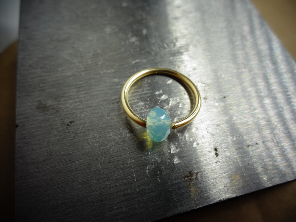 Captive Bead Ring CBR made with OPAL BLUE Swarovski Crystal - 16 ga Hoop - 14k Gold or Platinum