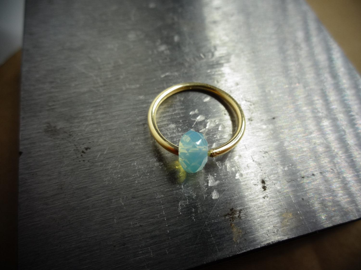 Captive Bead Ring made with OPAL BLUE Swarovski Crystal - 14 ga Hoop - 14k Gold (Y, W, or R), Sterling Silver, or Platinum