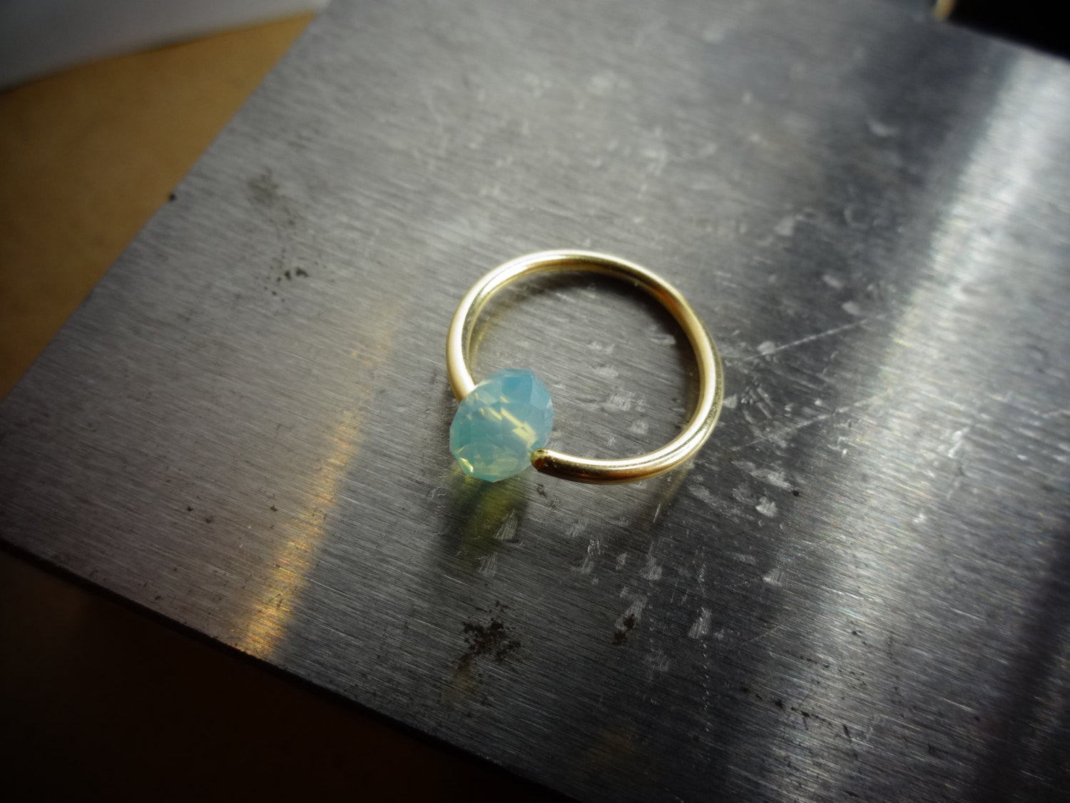 Captive Bead Ring made with OPAL BLUE Swarovski Crystal - 14 ga Hoop - 14k Gold (Y, W, or R), Sterling Silver, or Platinum