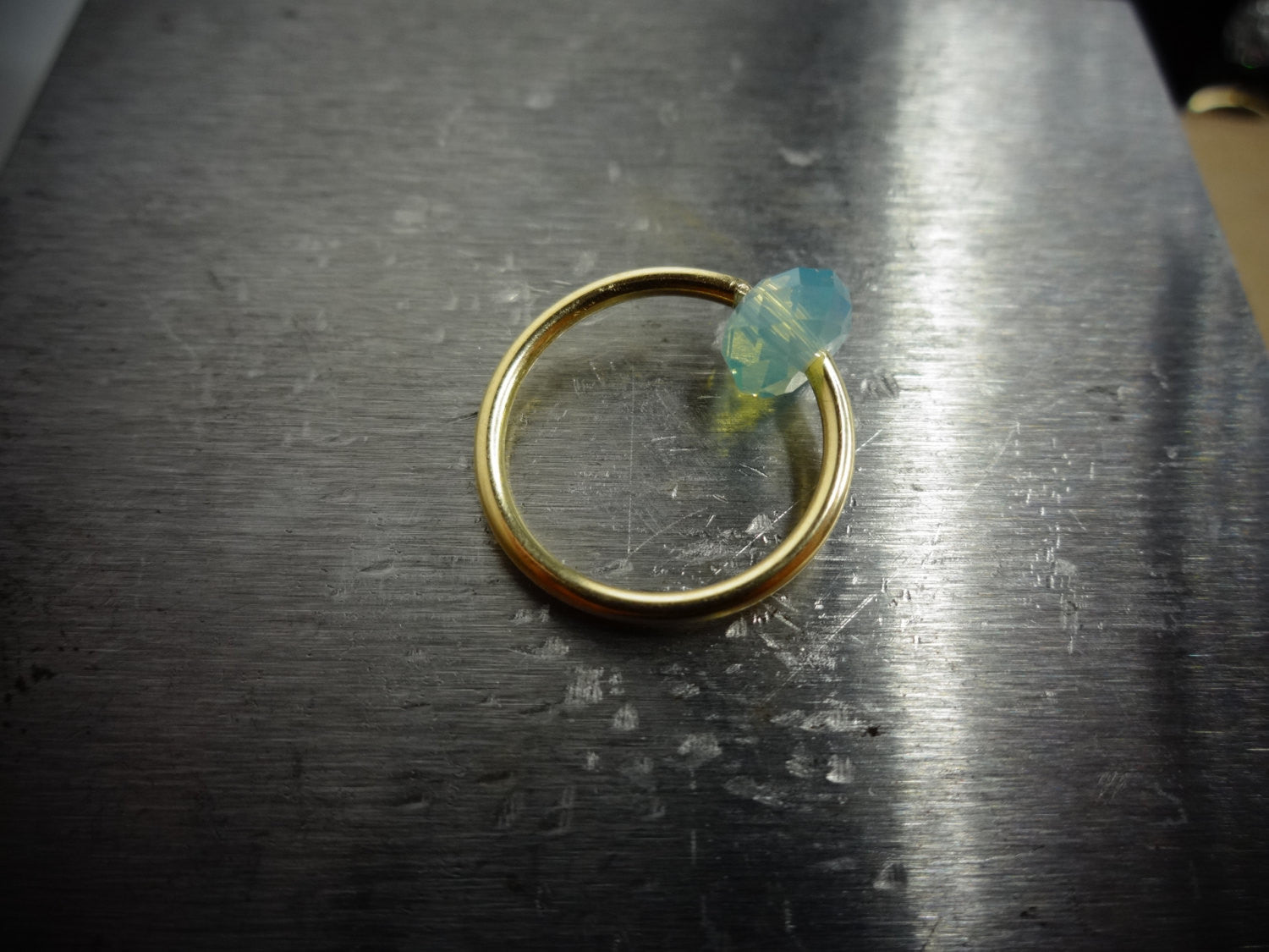 Captive Bead Ring made with OPAL BLUE Swarovski Crystal - 14 ga Hoop - 14k Gold (Y, W, or R), Sterling Silver, or Platinum