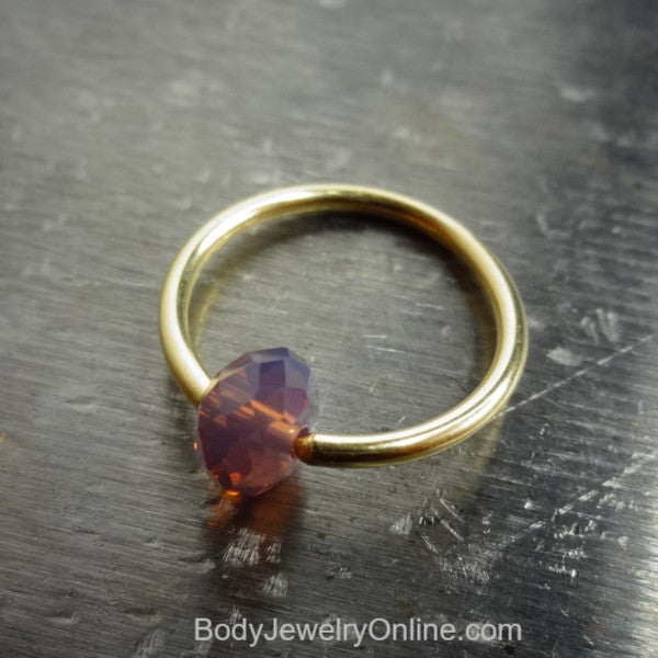 Captive Bead Ring w/ SMOKY LAVENDER Swarovski Crystal - 14 ga Hoop - 14k Gold (Y, W, or R), Sterling Silver, or Platinum