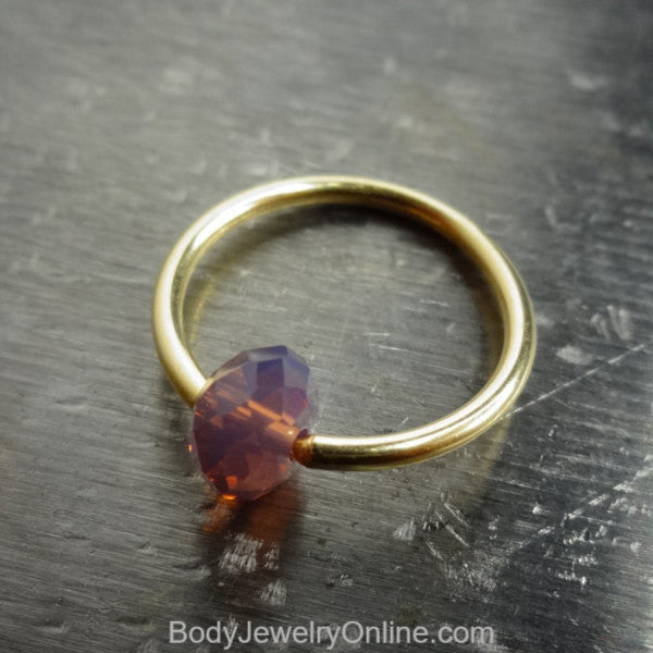Captive Bead Ring w/ SMOKY LAVENDER Swarovski Crystal - 16 ga Hoop - 14k Gold (Y, W, or R), Sterling Silver, or Platinum
