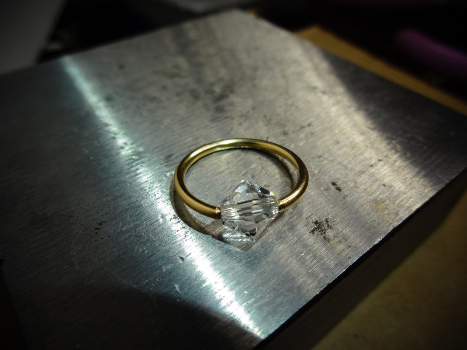 Captive Bead Ring made with 6mm CLEAR Swarovski Crystal - 16 ga Hoop - 14k Gold (Y, W, or R), Sterling Silver, or Platinum