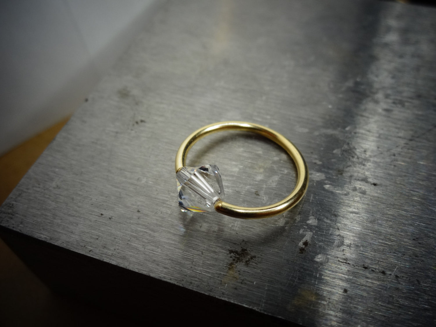 Captive Bead Ring made with 6mm CLEAR Swarovski Crystal - 14 ga Hoop - 14k Gold (Y, W, or R), Sterling Silver, or Platinum