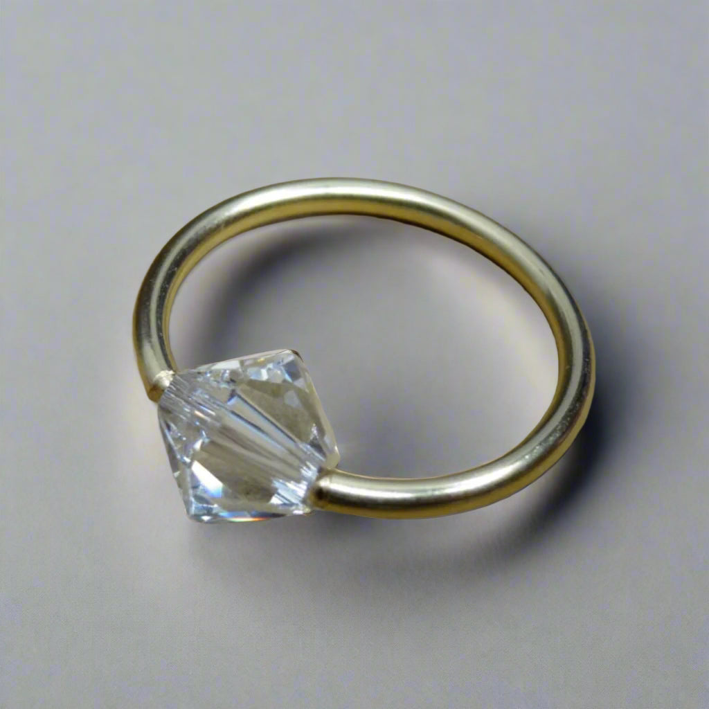 Captive Bead Ring made with 6mm CLEAR Swarovski Crystal - 14 ga Hoop - 14k Gold (Y, W, or R), Sterling Silver, or Platinum