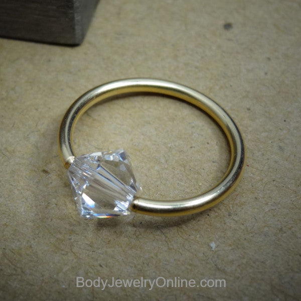 Captive Bead Ring made with 6mm CLEAR Swarovski Crystal - 16 ga Hoop - 14k Gold (Y, W, or R), Sterling Silver, or Platinum