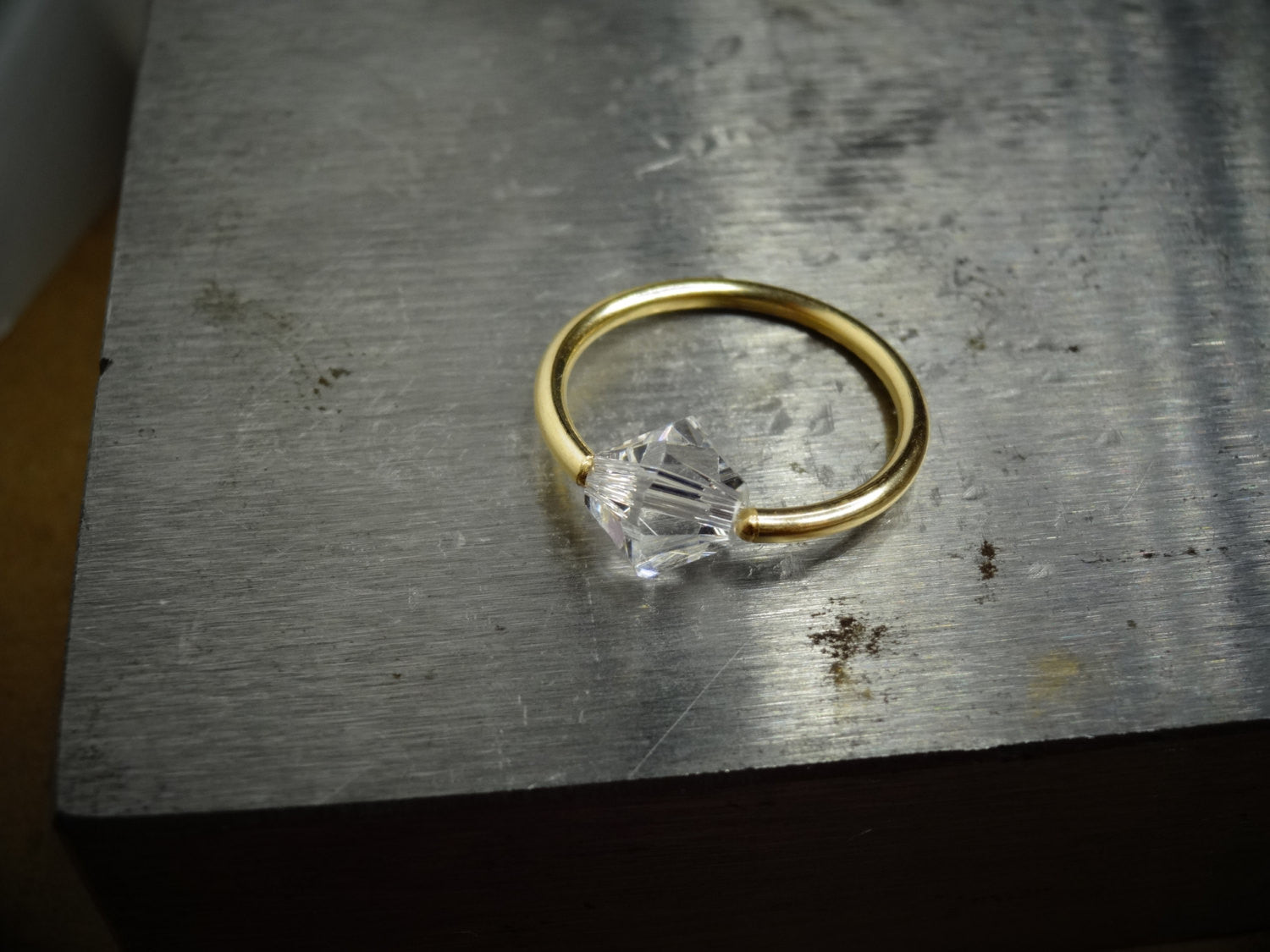 Captive Bead Ring made with 6mm CLEAR Swarovski Crystal - 16 ga Hoop - 14k Gold (Y, W, or R), Sterling Silver, or Platinum