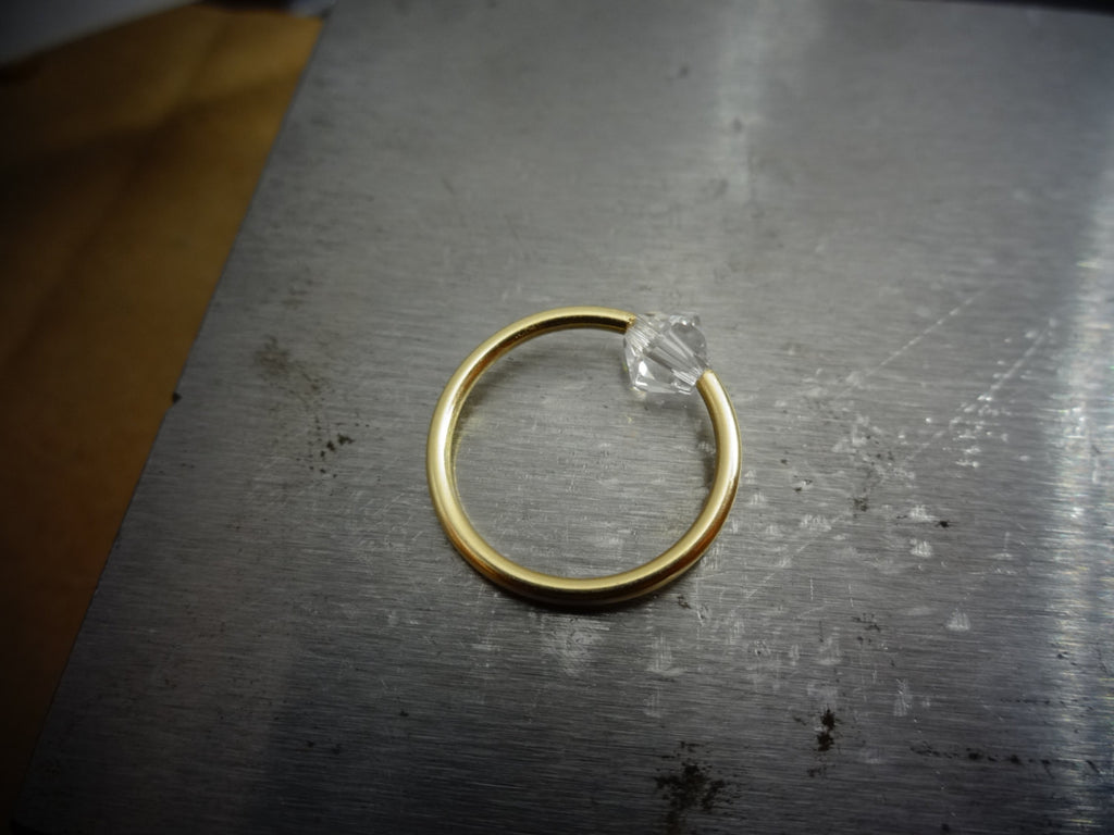 Captive Bead Ring CBR made with 5mm CLEAR Swarovski Crystal - 14 ga Hoop - 14k Gold or Platinum