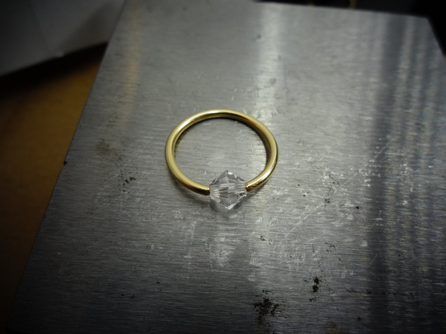 Captive Bead Ring made with 5mm CLEAR Swarovski Crystal - 16 ga Hoop - 14k Gold (Y, W, or R), Sterling Silver, or Platinum