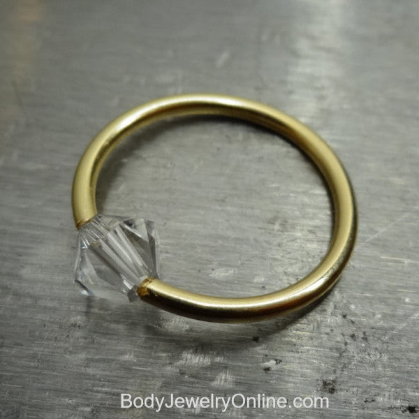 Captive Bead Ring made with 5mm CLEAR Swarovski Crystal - 14 ga Hoop - 14k Gold (Y, W, or R), Sterling Silver, or Platinum
