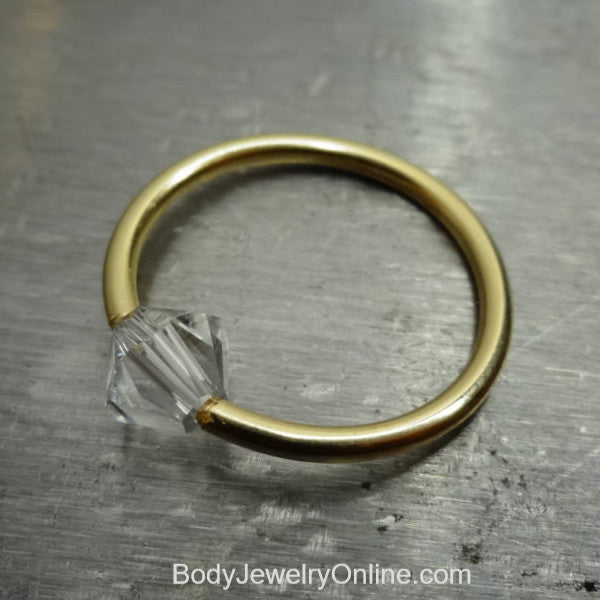 Captive Bead Ring CBR made with 5mm CLEAR Swarovski Crystal - 14 ga Hoop - 14k Gold or Platinum