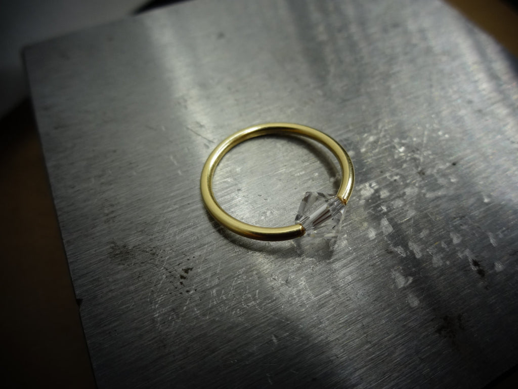 Captive Bead Ring CBR made with 5mm CLEAR Swarovski Crystal - 14 ga Hoop - 14k Gold or Platinum