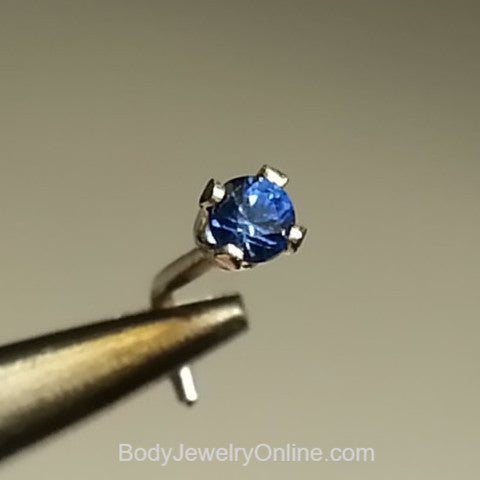 Nose Stud Post - Blue Sapphire 2mm AAA-Grade (Best!) Genuine Natural Blue Sapphire Facetted Stone Sterling Silver, Helix, Tragus, Cartilage