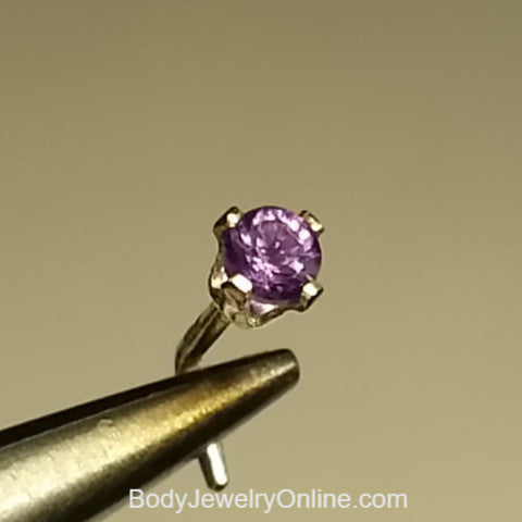 Nose Stud Post - Amethyst 2mm AAA-Grade (Best!) Genuine Natural Purple Amethyst Facetted Stone Sterling Silver, Helix, Tragus Cartilage Gold
