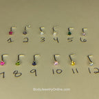 Birthstone 2mm Nose Stud - Lab Created Gemstone - Gold or Platinum - Nose, Helix, Tragus, Lobe or Cartilage - Topaz, Blue Zircon, Garnet, etc