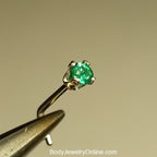 Emerald 2mm Nose Stud - AAA-Grade - Gold or Platinum - Nose, Helix, Tragus, Lobe or Cartilage