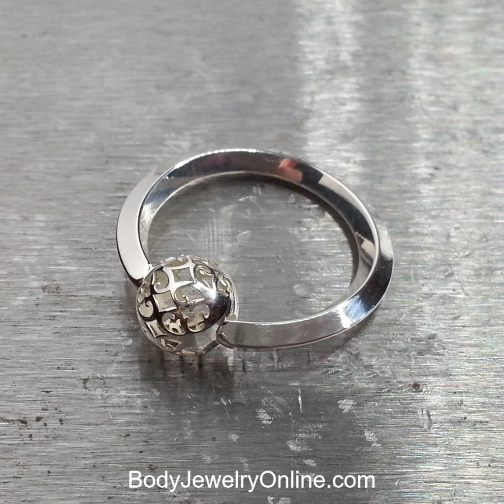 Scroll Cut-Out Captive Bead Ring - 14 ga Hoop - Sterling Silver