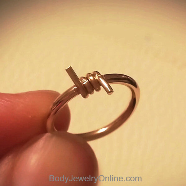 BARBED WIRE Captive Bead Ring - 14k Gold or Sterling Silver