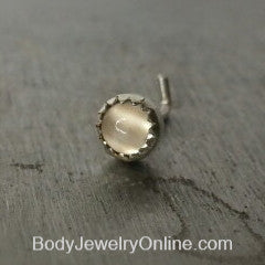 Nose Stud L Post - MOONSTONE 3mm - Bezel set Natural Moonstone Cabochon in Sterling Silver or 14k Solid Gold - Helix, Tragus, Cartilage, Ear