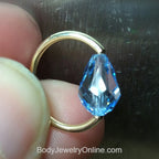 Captive Bead Ring CBR made with Lt BLUE Swarovski Drop Crystal - 14 ga Hoop - 14k Gold or Platinum
