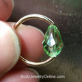 Captive Bead Ring CBR made with Lt GREEN Swarovski Drop Crystal - 14 ga Hoop - 14k Gold or Platinum